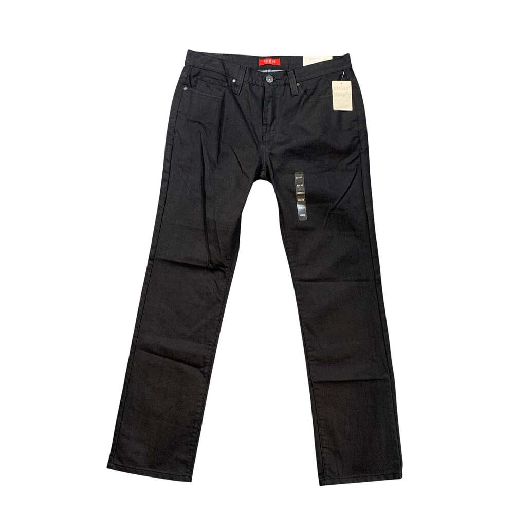 Guess Jeans Mens 33 Black Denim Del Mar Fit Slim Straight Coated Stretch Zip Fly